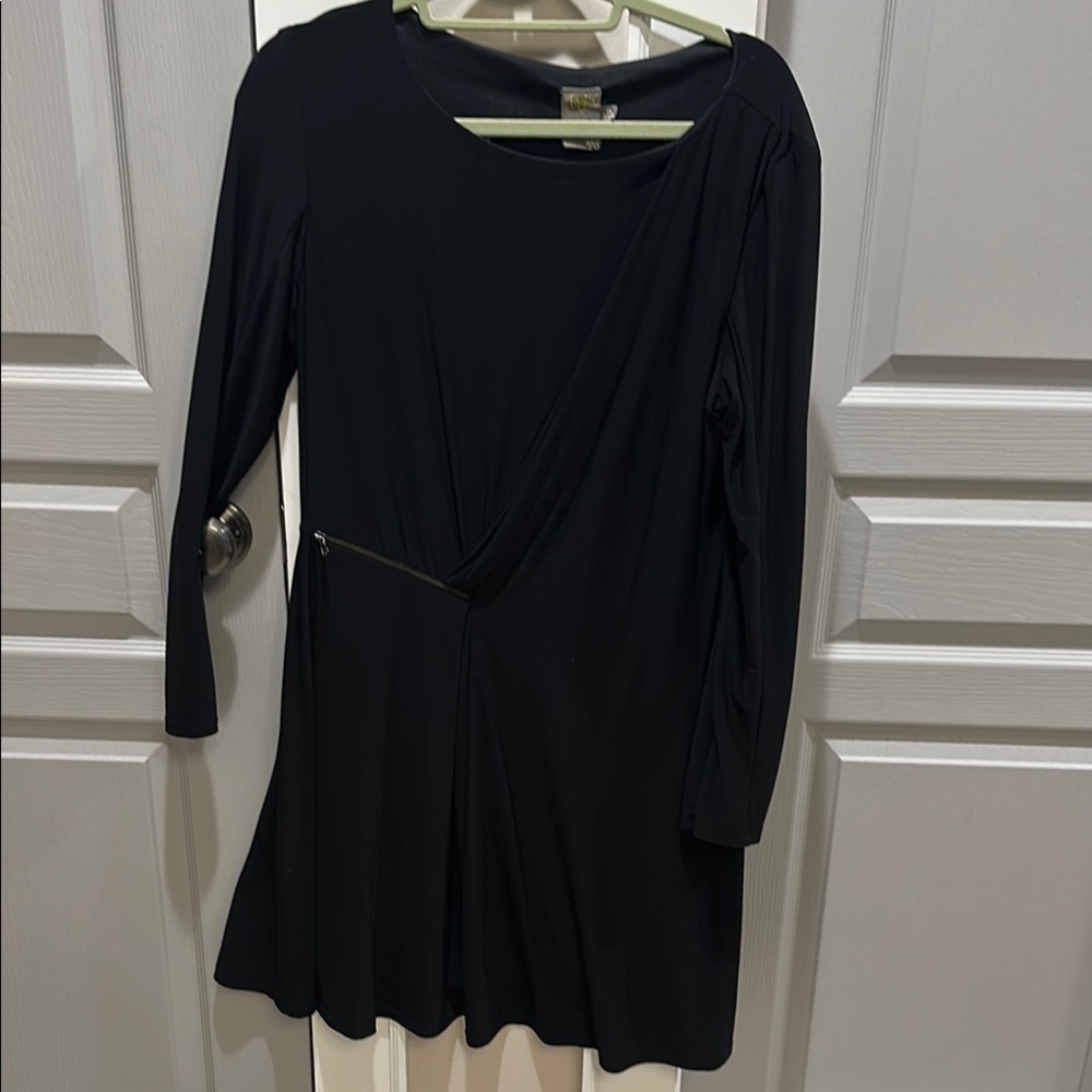 Taylor Black Cocktail Dress with Long Sleeves and Asymmetrical Neckline